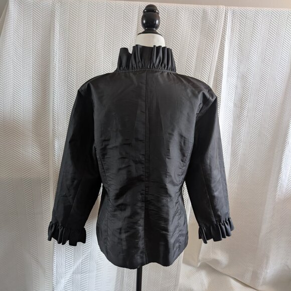 Calvin Klein Black Ruffle Trim Lightweight Blazer Jacket Evening Size Large - Picture 2 of 14